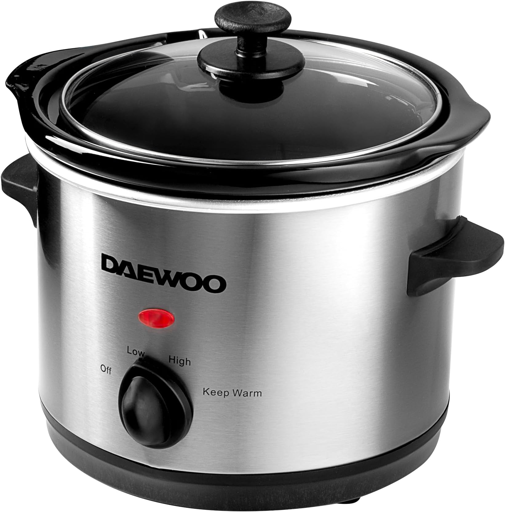 Daewoo 1.5L Mini Slow Cooker โ Compact Electric Cooker with Ceramic Bowl & Glass Lid, 3 Heat Settings (Low, High, Keep Warm), Ideal for Singles, Students, Couples, Energy Efficient, Black