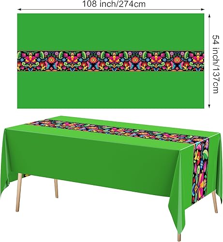 Miniatura 2 de Oudain Mantel de plástico para fiesta, 3 piezas, 108 x 54 pulgadas, mantel mexicano, impermeable, desechable, para noche de tacos, festividades