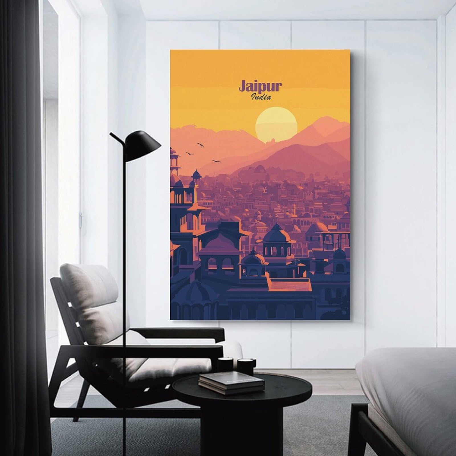 Junmoney Jaipur Cityscape Sunset Decorative Wall Artwork 08x12inch(20x30cm), for Front Hall, Corridor Or Welcome Spaces, Decorative Wall Art for Narrow Spaces