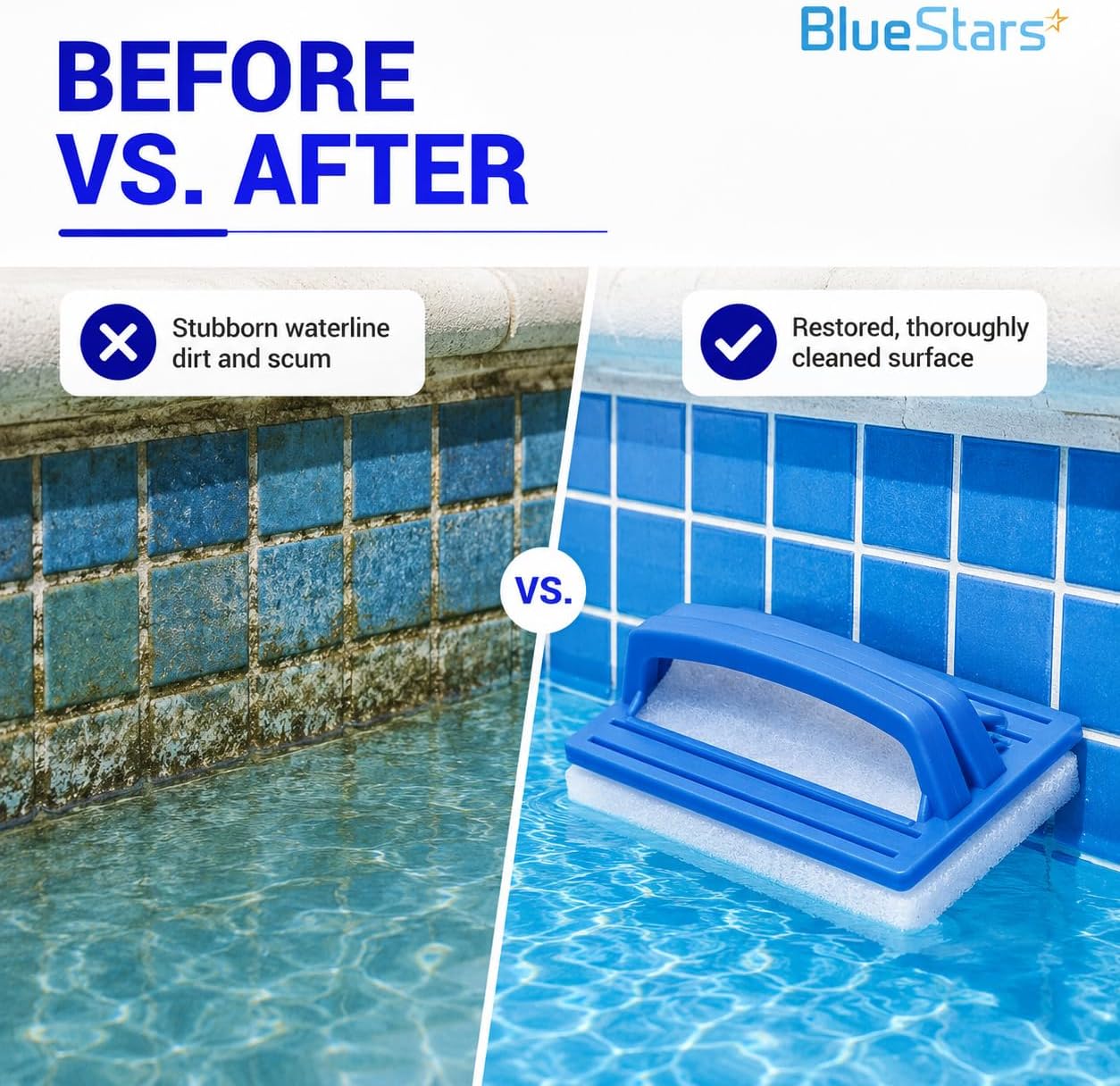 BlueStars 2-Pack Heavy Duty Handheld Sponge Pool Scrub Brush