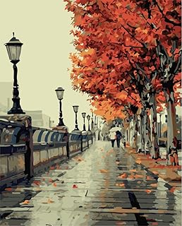 YEESAM ART New Paint by Numbers for Adults Children - Autumn Love Wonderful Life Romantic Street Lovers 16x20 inches Linen Canvas - DIY Digital Painting by Numbers Kits on Canvas Junior Kids - Wall Art Artwork Landscape Paintings for Home Living Room Office Pictures Decor Decorations Gifts Diy Paint by Numbers Diy Canvas Kit for Advanced Seniors
