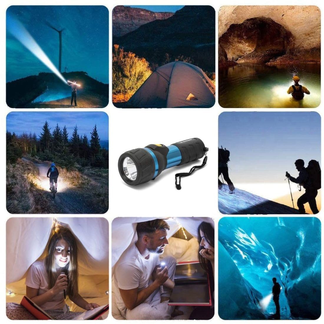 Velamp IMPULSE Torcia LED impermeabile 3W - Impugnatura antiscivolo e laccetto – Alta potenza e resistenza - Per uso esterno ed emergenze - 2 batterie tipo D