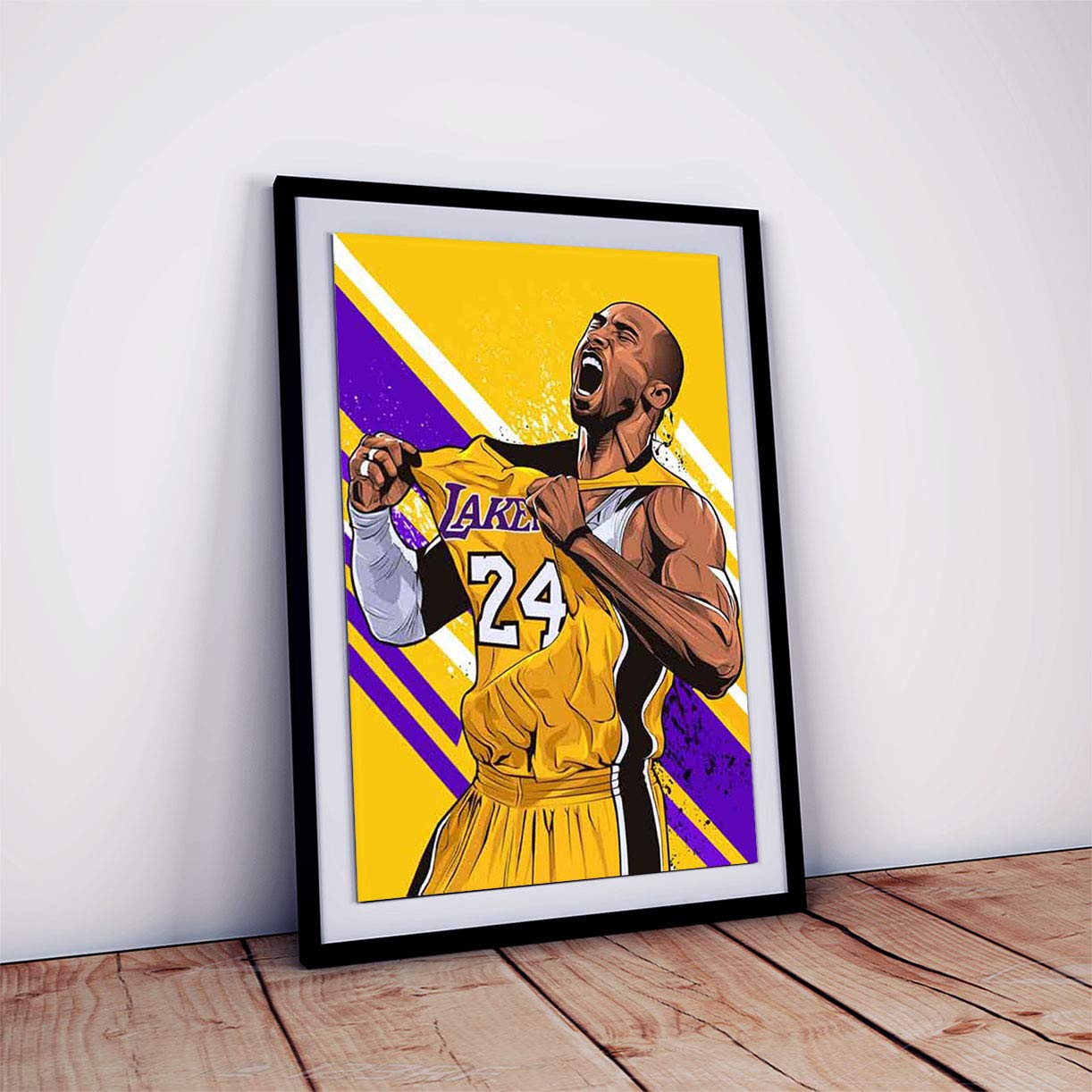 One click creations Kobe Bryant Basketball Framed Decorative Art Print Poster (Multicolour, 12 X 18 inch)