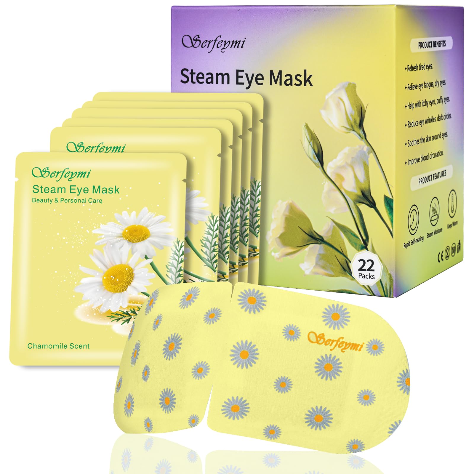 Serfeymi Self Heating Steam Eye Mask 22PCS- Disposable Sleep Warming Eye Mask for Puffy Dry Eyes, Moist Hot Warm Eye Compress