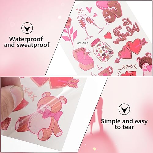 Miniatura 7 de ODYKlyQo Tatuajes temporales para el día de San Valentín, tatuajes falsos de San Valentín, tatuajes de corazones de amor para mujeres, amantes y