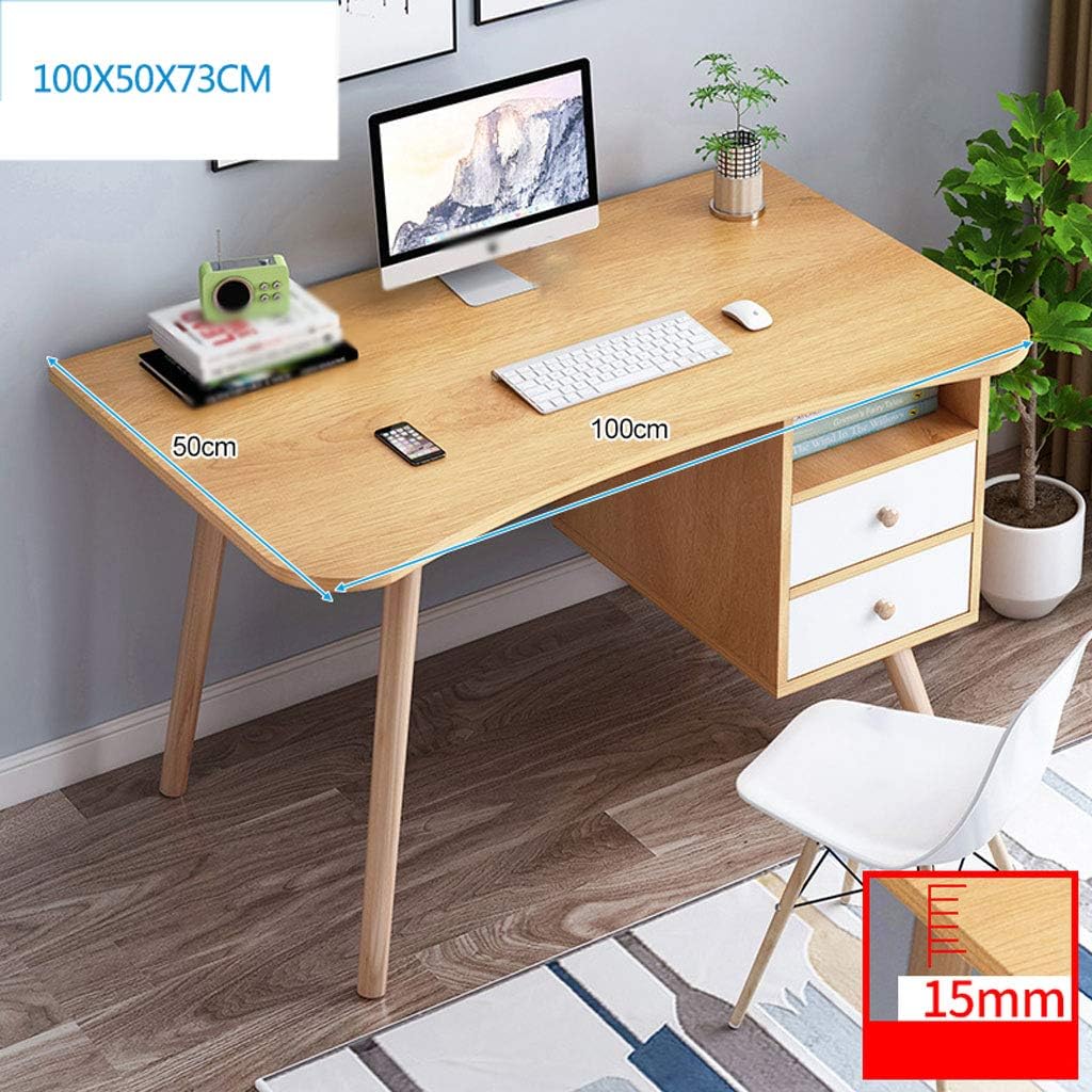 Computer Desk with 2 Drawers,Home Office Desks,Student Study Desktop Desk Laptop Table,Makeup Vanity Table,Large Space Storage,White,Natural. (Naturel 100x50x73cm)