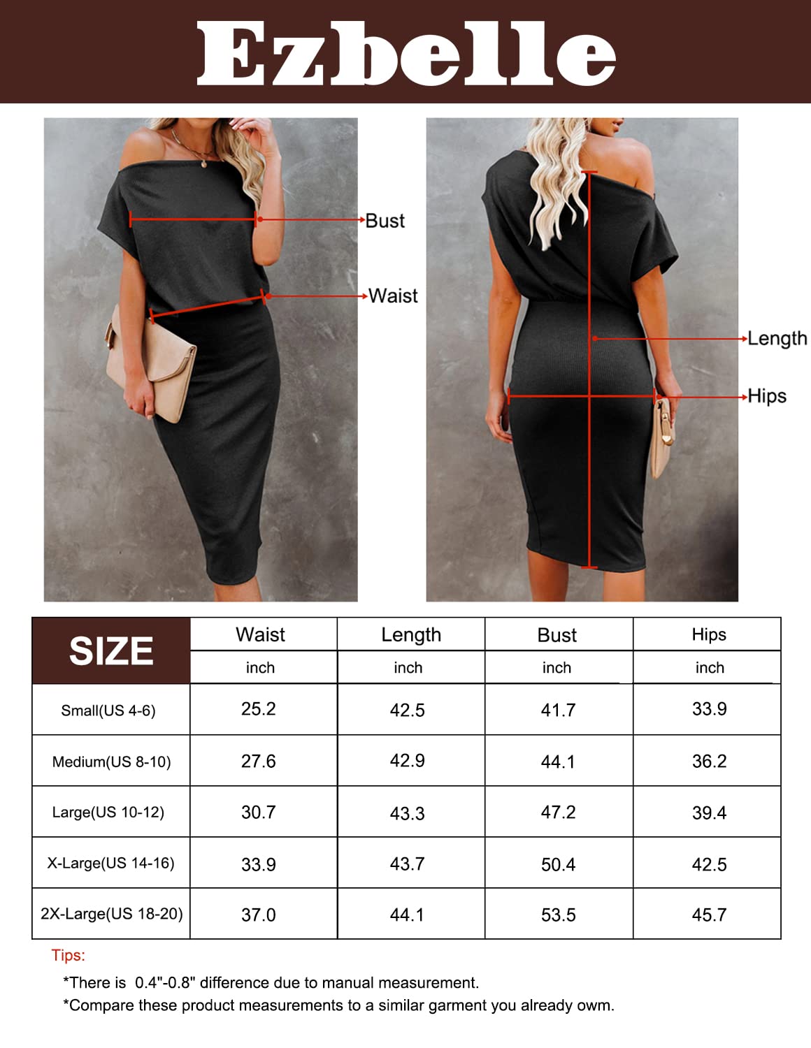 EZBELLE Vestido de verano para mujer, con hombros descubiertos, manga corta, acanalado, casual, para fiesta, vestido midi
