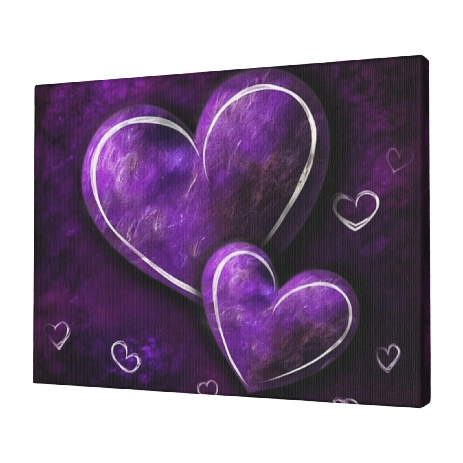 KLOPH Purple Hearts Canvas Wall Art for Living Room 12"x16" Modern Artwork Painting for Bathroom Hanging Canvas Prints Aesthetic Wallart for Bedroom Kitchen Office Wall Decor
