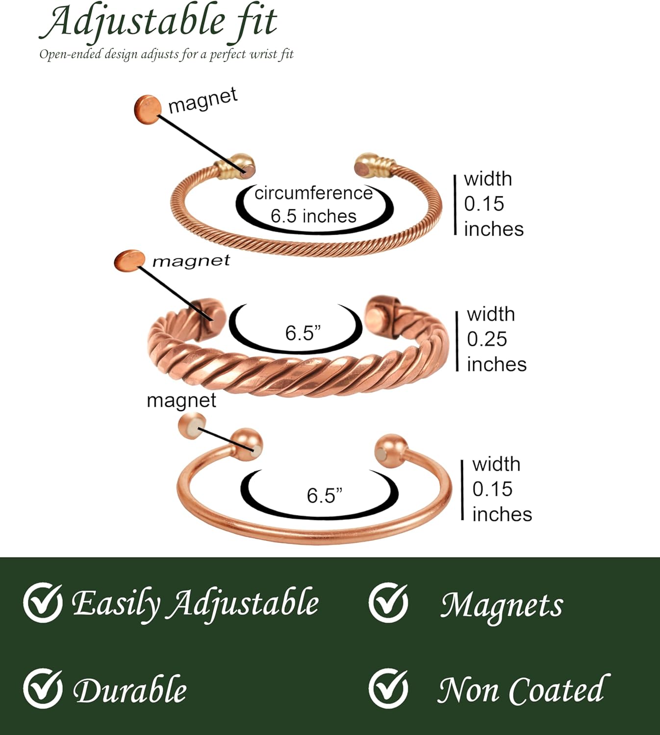 Touchstone copper bracelets | gift for men women |adjustable 100% pure solid real magnetic jewelry | handmade bracelet set combo | rope braided tibetan bangles. - Image 3