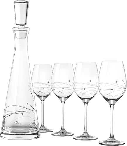 Barski Sparkle Wine Decanter with 4 Swarovski Crystal Glasses (Set of 5)
