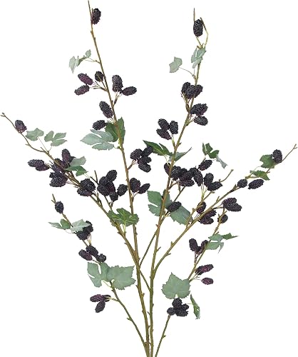 CITYES 2 Pcs Faux Berry Stems Realistic Black Raspberry Berries Flowers Faux Mulberry Picks Artificial Flowers Branches for Indoor Home Decor Vase Thanksgiving Farmhouse Christmas DIY Mantel Harvest