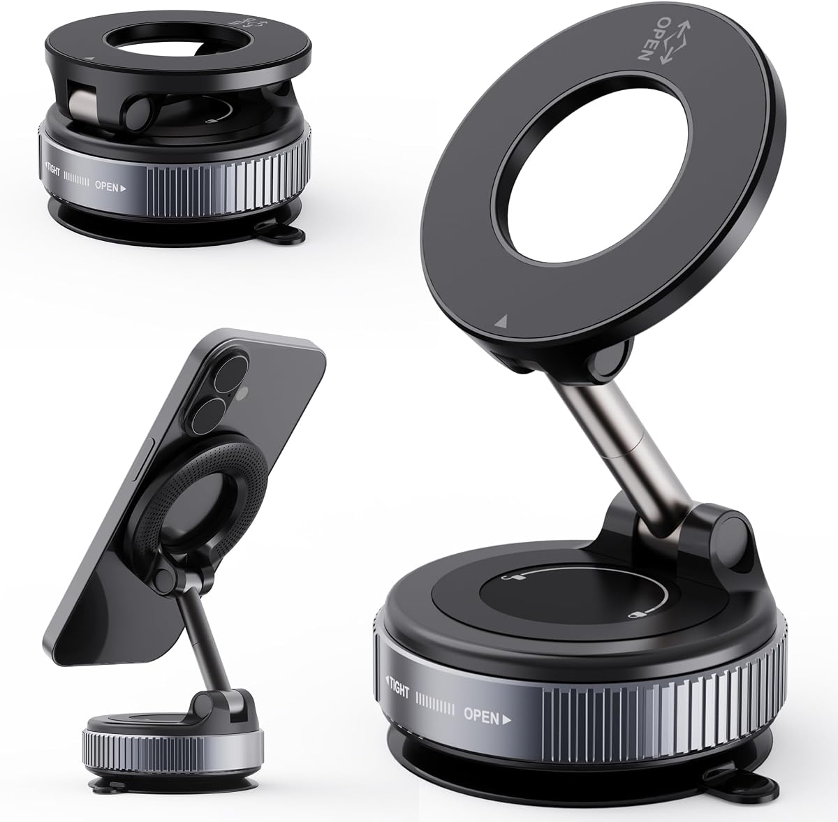 2026 Upgraded Vacuum Magnetic Car Phone Holder 360° Reinforced 96LBS Ultra Suction Cup Phone Mount for MagSafe Cell Phone Holders for Your Car/Gym/Mirror Mount for iPhone & Android