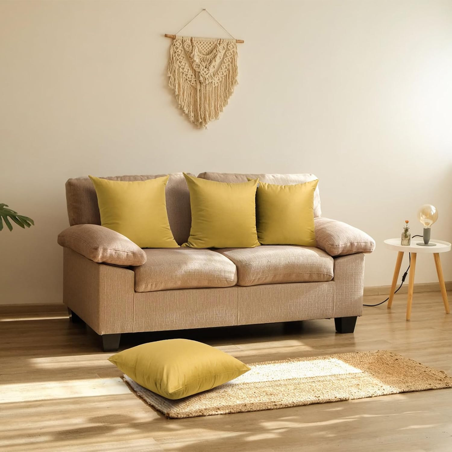 Thmyo 4-Pack 100% Cotton Comfortable Solid Decorative Throw Pillow Case Square Cushion Cover Pillowcase Sublimation Blank Pillow Covers DIY Throw Pillowcase(18x18 inch/45x45cm,Mustard Yellow) image 3