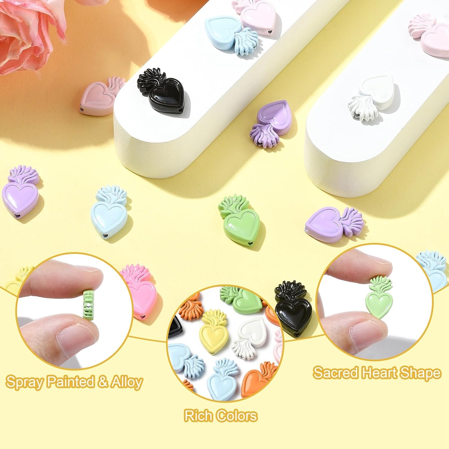 Ipotkitt 100 Pcs Spray Painted Sacred Heart Beads Rainbow Color Heart Shape Metal Beads Romantic Valentines Beads for Jewelry Bracelet Necklace Making - Image 4