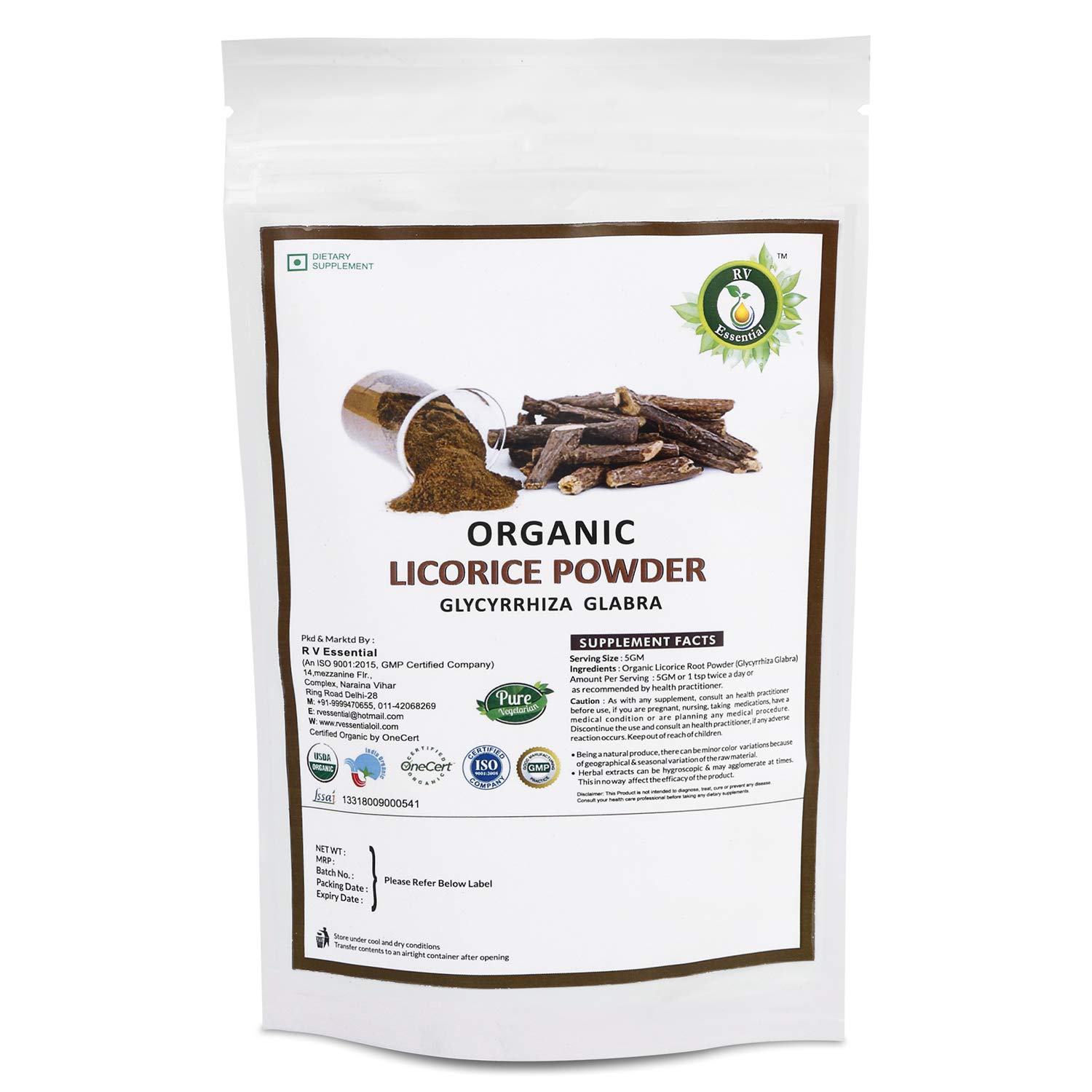 R V Essential Organic Licorice Powder 100gm Glycyrrhiza Glabra