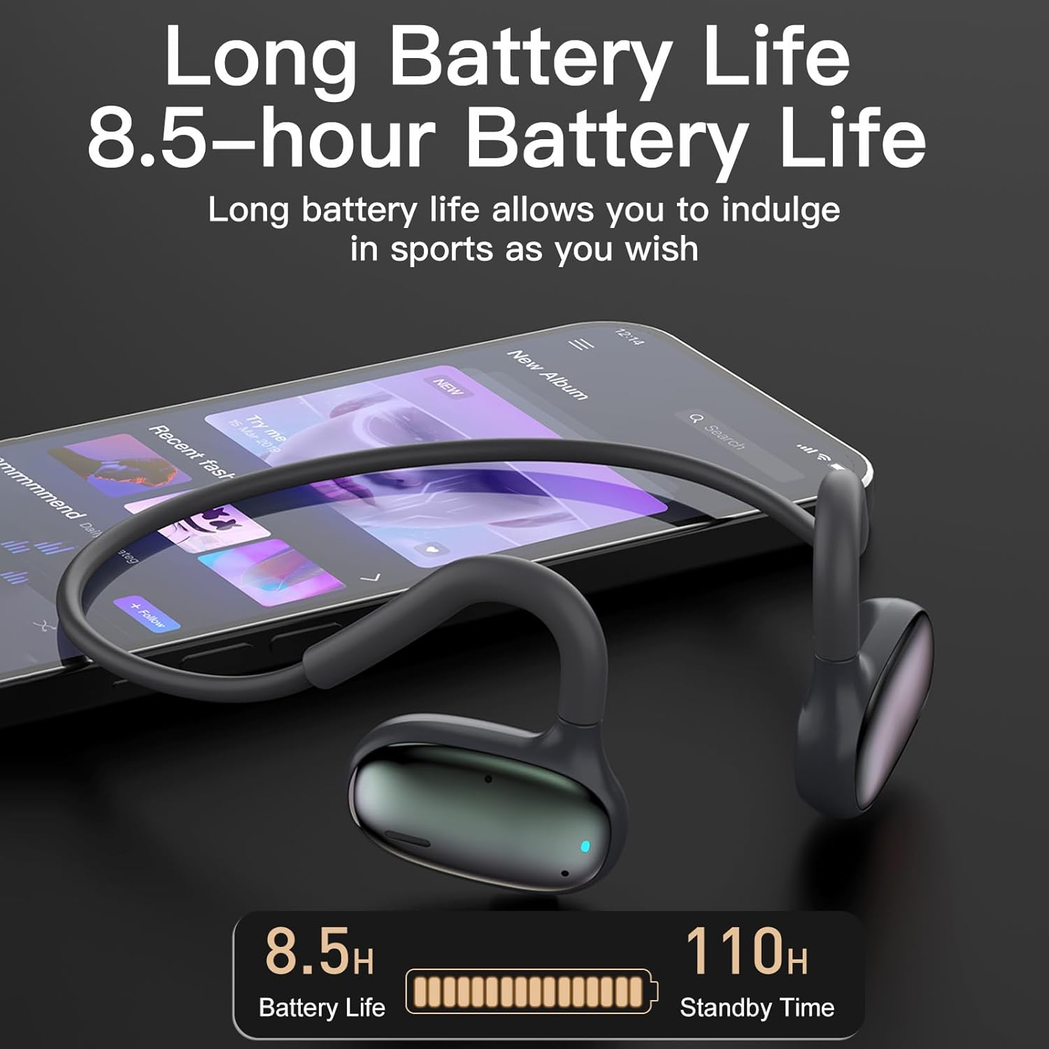 Ulian Open Ear Sports Headphones, Air Conduction Bluetooth 5.3 Wireless Headset with Deep Bass, Noise Canceling and Comfort Wearing, IPX6 Waterproof Sports Earbuds for Gym, Workout, Running, Cycling - Image 5