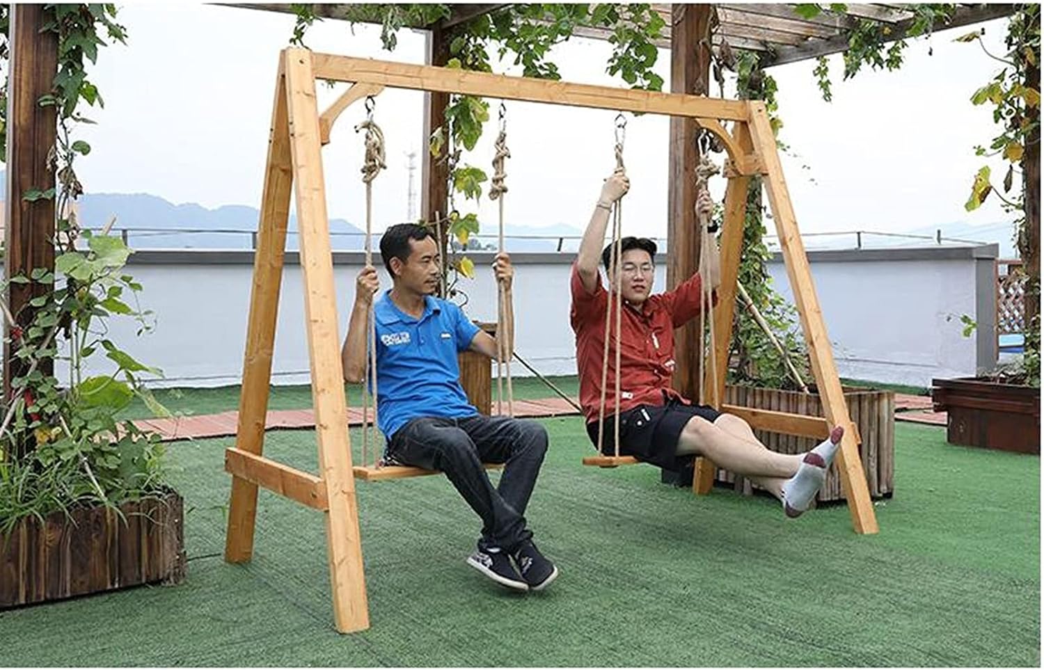 2 Person Outdoor Swing Chairs for Kids, Garden Swing Outdoor Swing Chair Bench, Kids Backyard Furniture Perfect Set