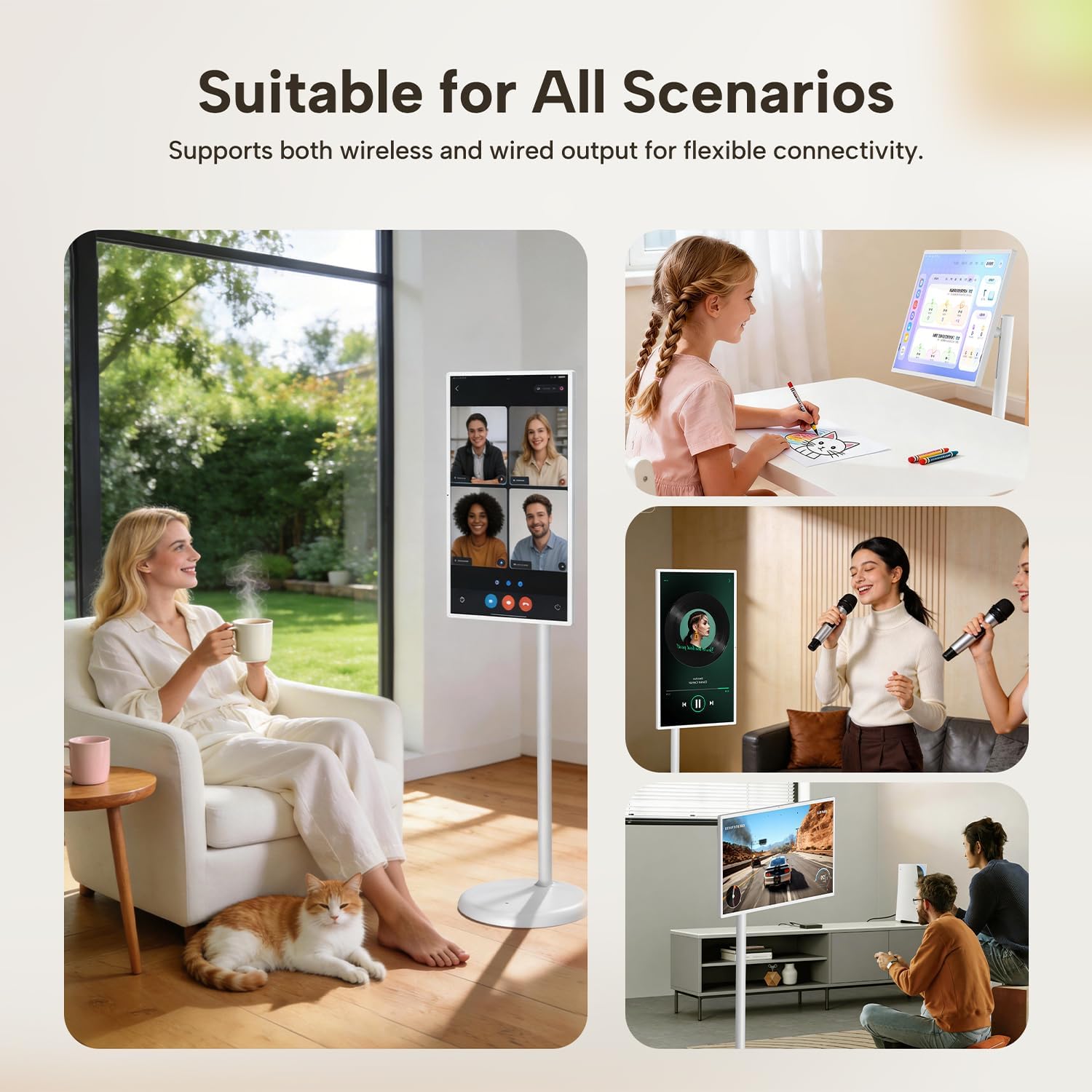 SABRE PRO 32'' Smart Portable TV, 4K/1080P Portable Touch Screen Monitor with 13MP Camera, 6GB RAM + 128GB Storage, Android OS, Built-in 15000mAh Battery, Swivel Rotation, Voice Remote