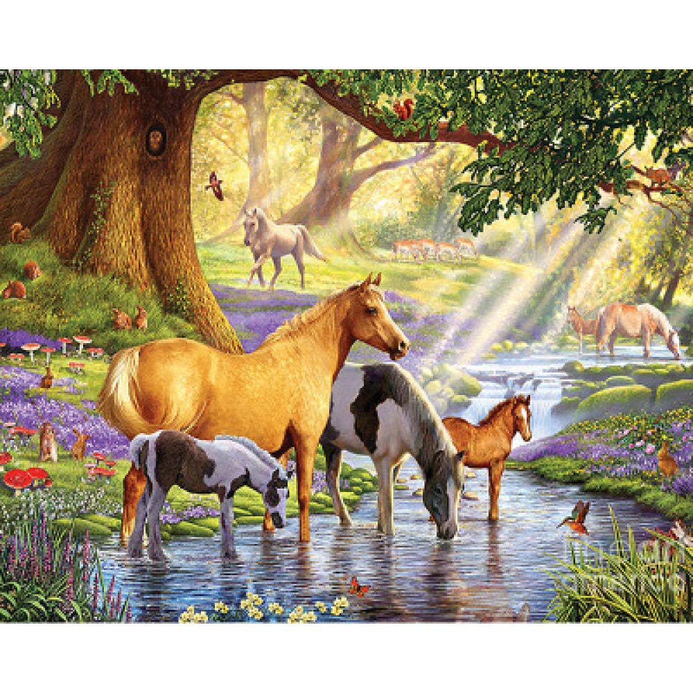 Peinture diamant 5D chevaux au bord de l'eau pour embellir le salon en mosaïque 40x50