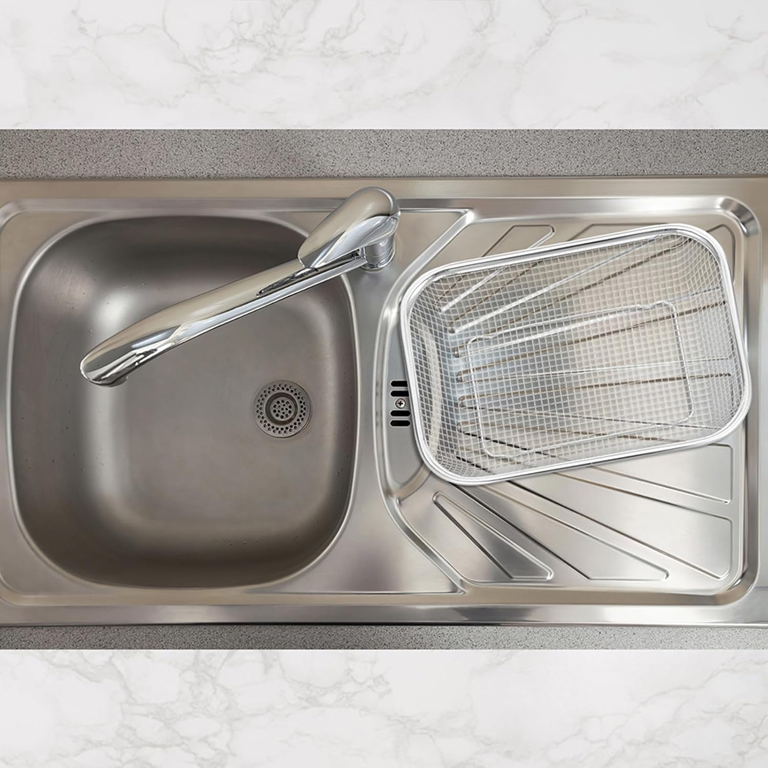 KICHOUSE 3pcs Stainless Steel Kitchen Colander Basket Set, Heavy Duty Rectangular Strainers with Large Capacity for Vegetables and Food Prep, Easy Cleaning Sink Drain Baskets in Silver
