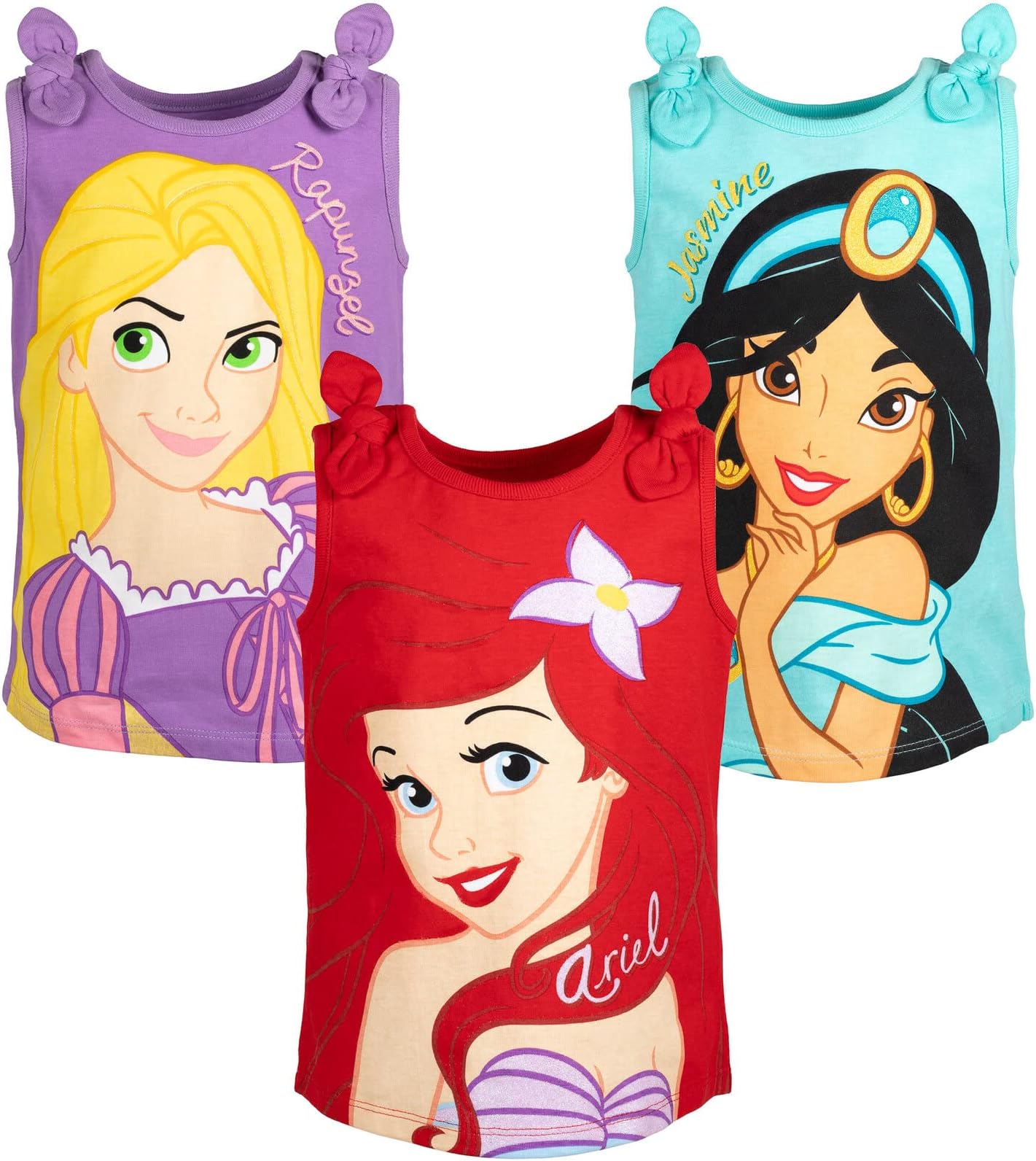 DisneyPrincess Cinderella Belle Moana Ariel Rapunzel Jasmine Baby Girls 3 Pack Tank Tops Infant to Little Kid