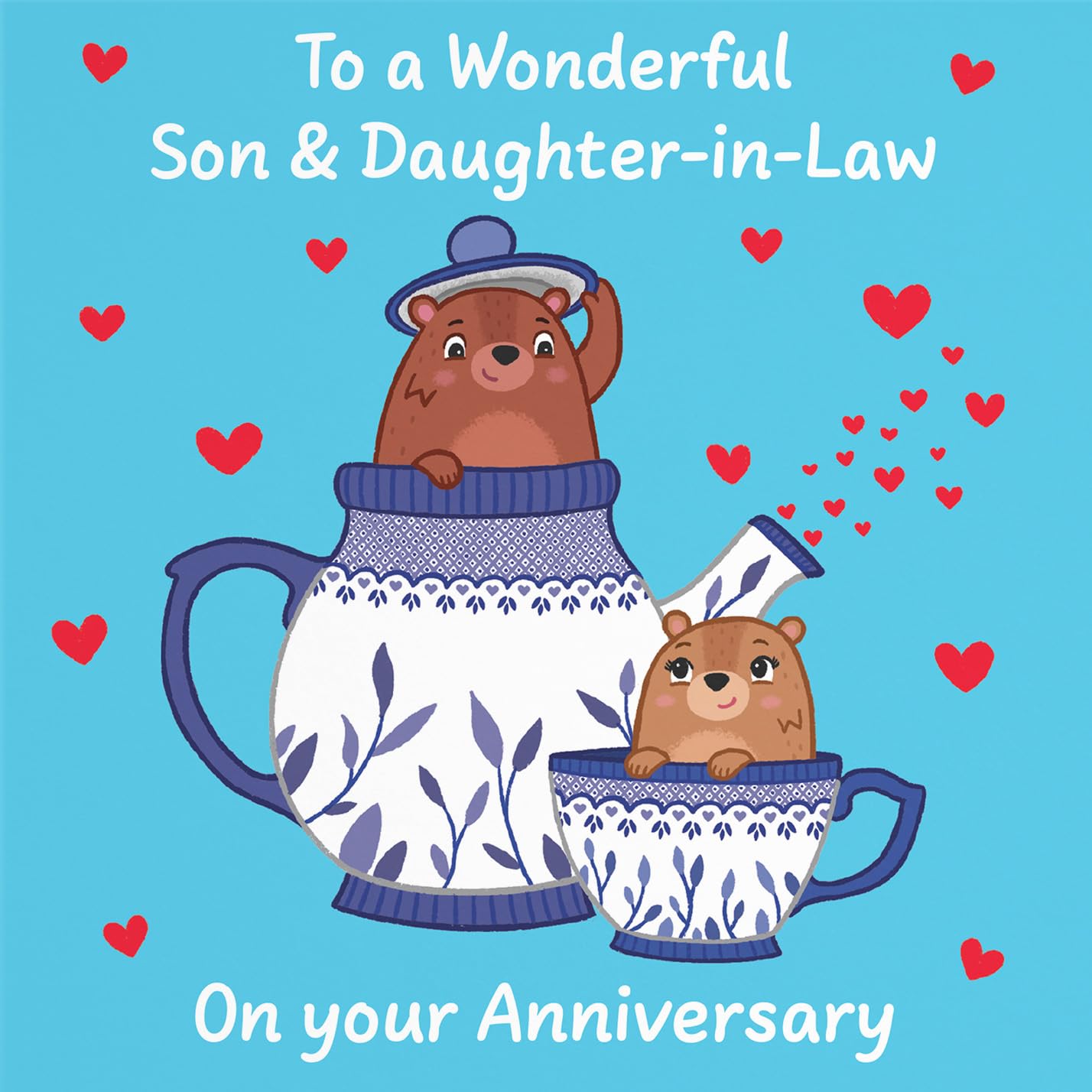 Hunts England, Cute Teapot Son And Daughter In Law Anniversary Card, Fun Bears Anniversary Card For Son And Daughter-in-Law - Image 2