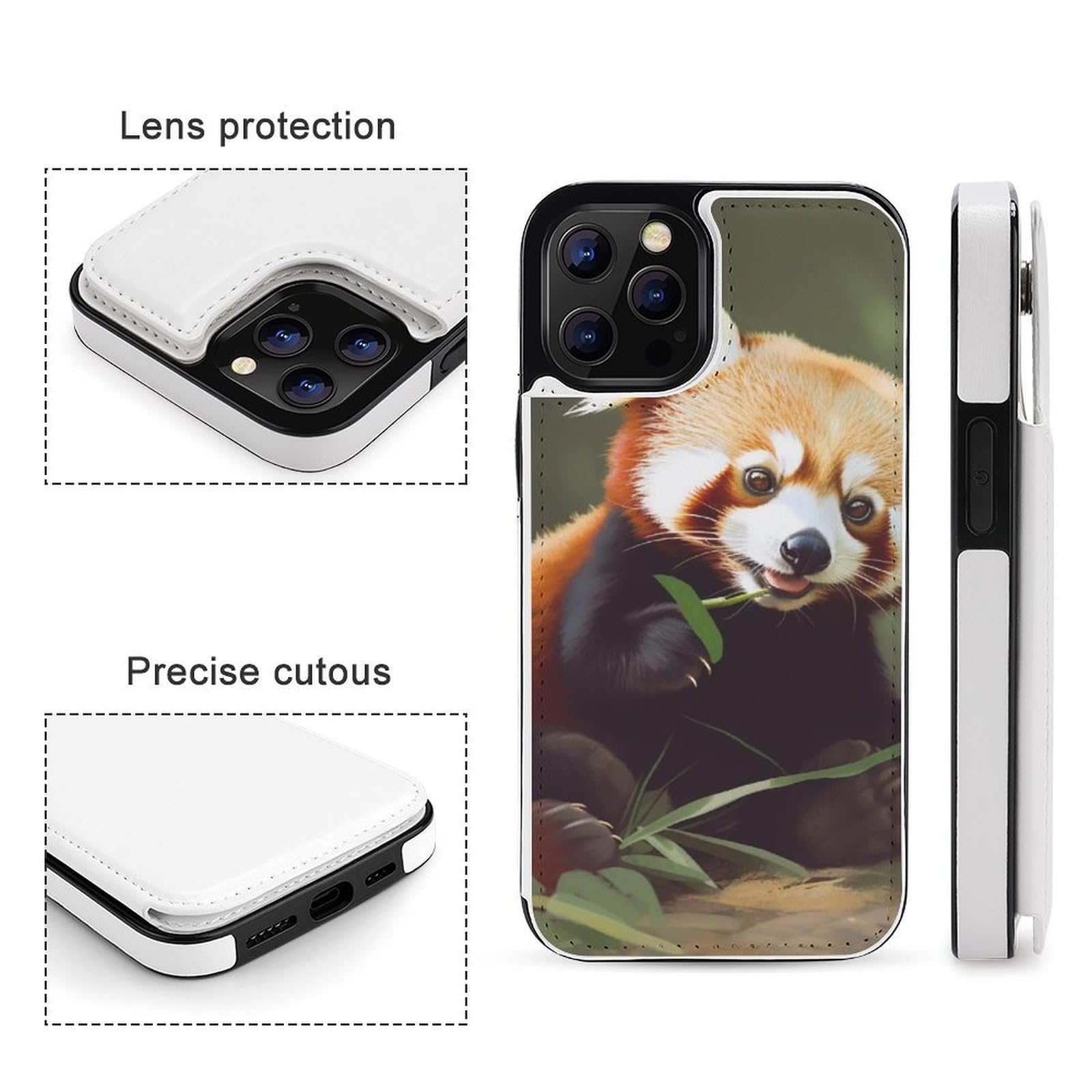 Fundas tipo cartera para iPhone 12 Pro Max, diseño de panda rojo, funda de piel con ranuras para tarjetas