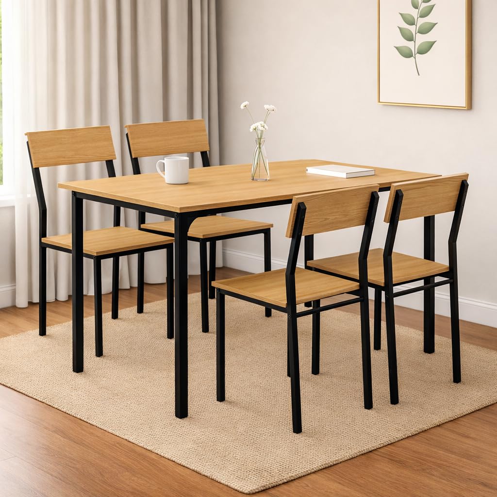 4 Seater Dining Table Set with Chairs | Modern Wooden Dining Table with Metal Frame | Compact Kitchen & Dining Room Furniture for Home, Apartment, Café, Office (Gold Oak)-image-23