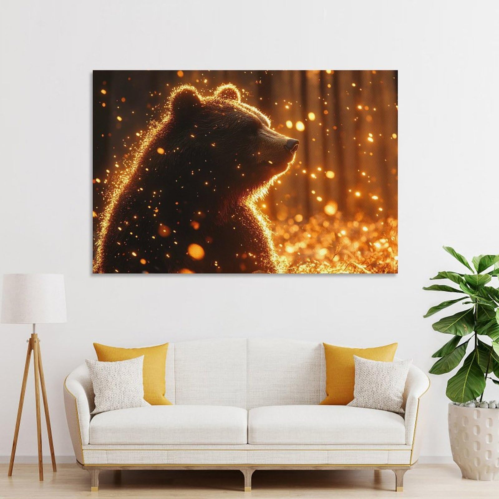 Junmoney Golden Bear in Forest Home Decor Wall Art, 24x36inch(60x90cm), for Lounge, Bedroom Or Personal Spaces, Thoughtful Wall Decor for Art Lovers