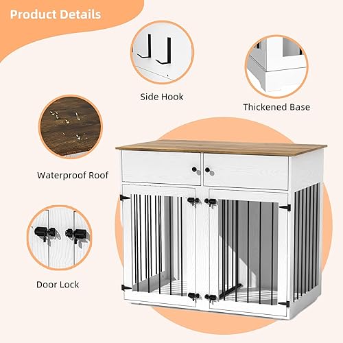 Miniatura 5 de Perrera de madera para perros de 41 pulgadas, muebles para perros con muebles estilo jaulas y mesa para perros medianos, divisor extraíble, puertas