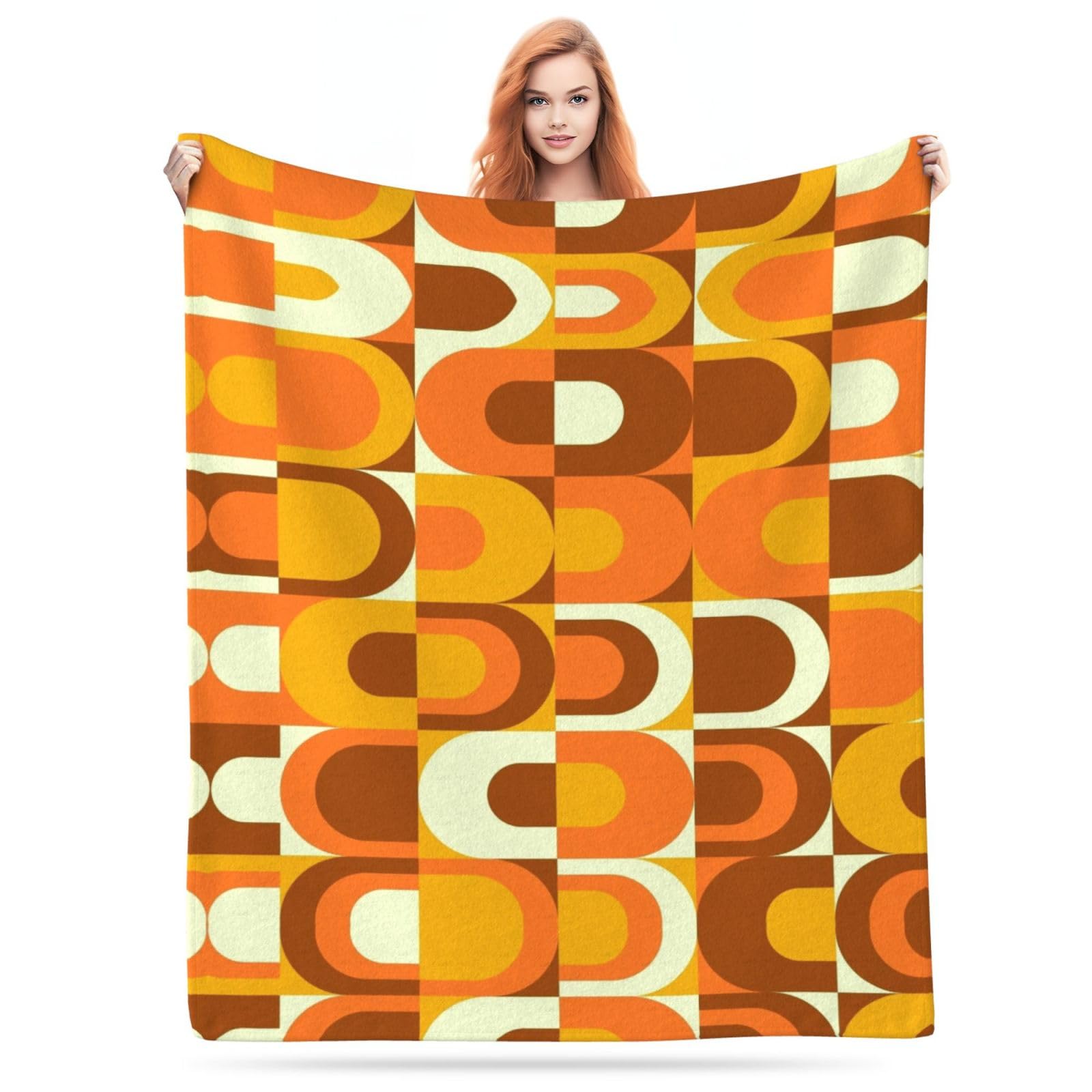 Poacnip 70s Pattern Retro Inustrial in Orange and Brown Tones Flannel Fleece Blanket Lightweight Cozy Bed Soft Throw Blanket Fit Couch Sofa for for Home Bedding Living Room Traveling Camping 50 X40