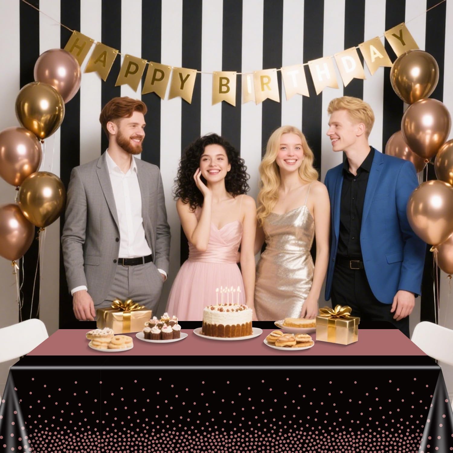 4 Pack Black and Rose Gold Tablecloths - 86.6"x51.2" Rectangular Rose Gold Table Cover for Weddings Birthdays First Communion Baby Showers Graduation image 5