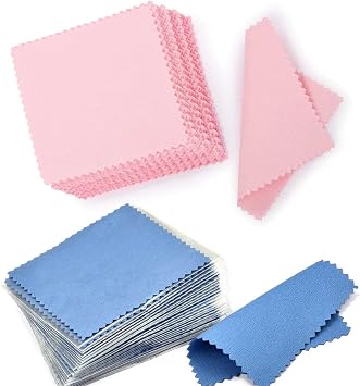 SEVENWELL 50pcs Pink Jewelry Cleaning Cloth and 50pcs Dark Blue Polishing Cloth for Sterling Silver Gold Platinum Small Polish Cloth 8x8cm
