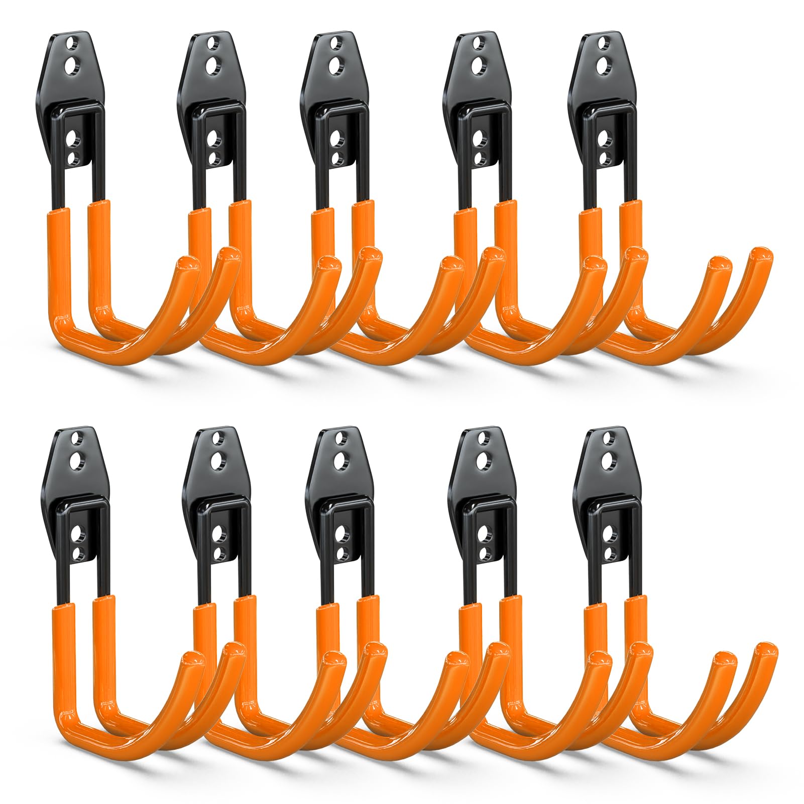 3-H Wandhaken Garage,Werkzeughalter,Gerätehaken 10 Stück,Wandhaken zur Organisation für Leiter,Geräte,Werkzeuge,Stuhl,Schlauch,Fahrrädern,Elektrowerkzeugen Sperrigen(Orange)