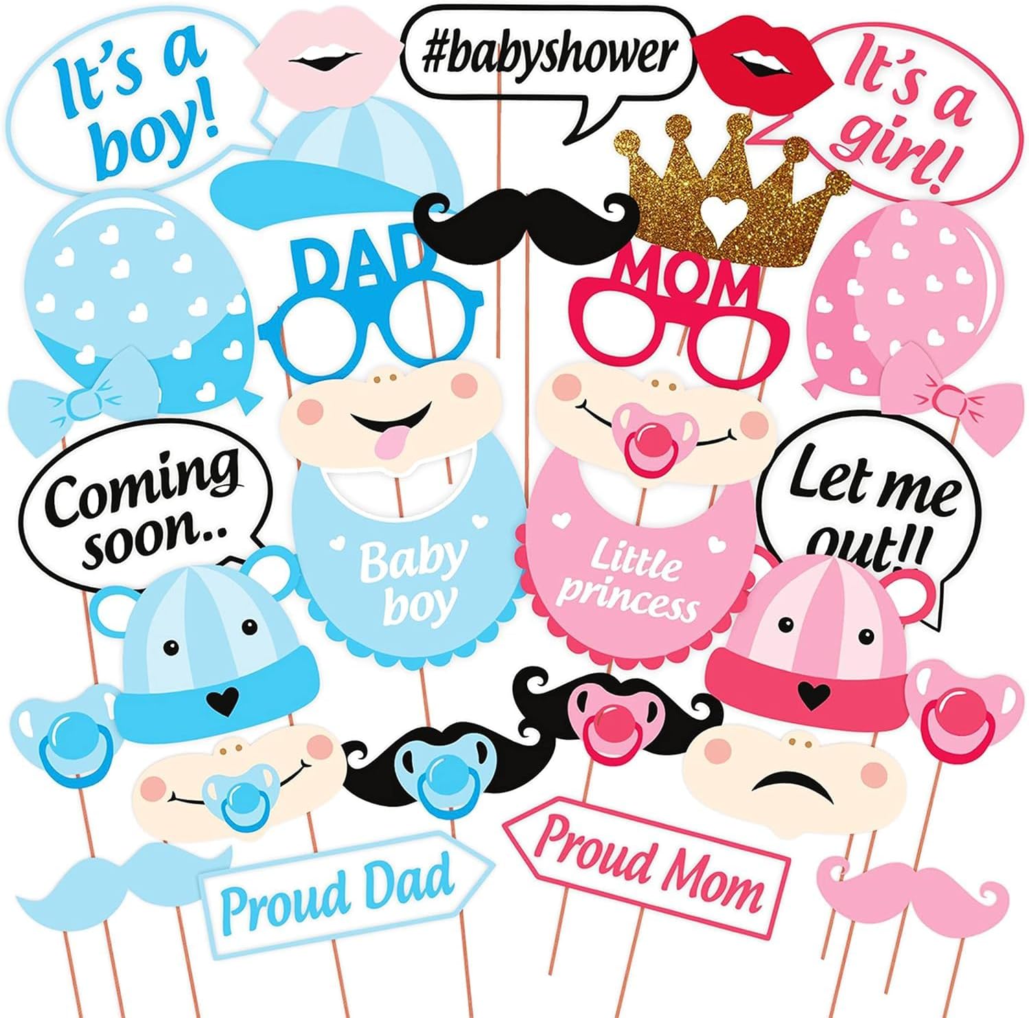 Baby Shower Combo of Photo Booth Party Props and Sash - Combo EK