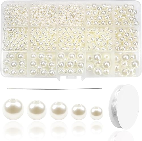 Miniatura 8 de TOAOB - Juego de 1400 cuentas de perlas blancas de 0.157 a 0.472 pulgadas (0.157 in) a 0.472 pulgadas (0.157 in) a 0.472 pulgadas (4 a 0.472 in)