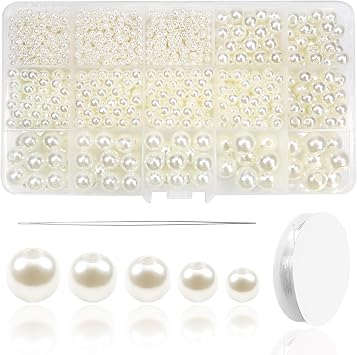 TOAOB 1400pcs Pearl Beads for Jewelry Making 4mm to 12mm Beige Craft Pearl Beads Glass Loose Beads for DIY Bracelets Necklaces Earrings Home Decoration and Vase Filler