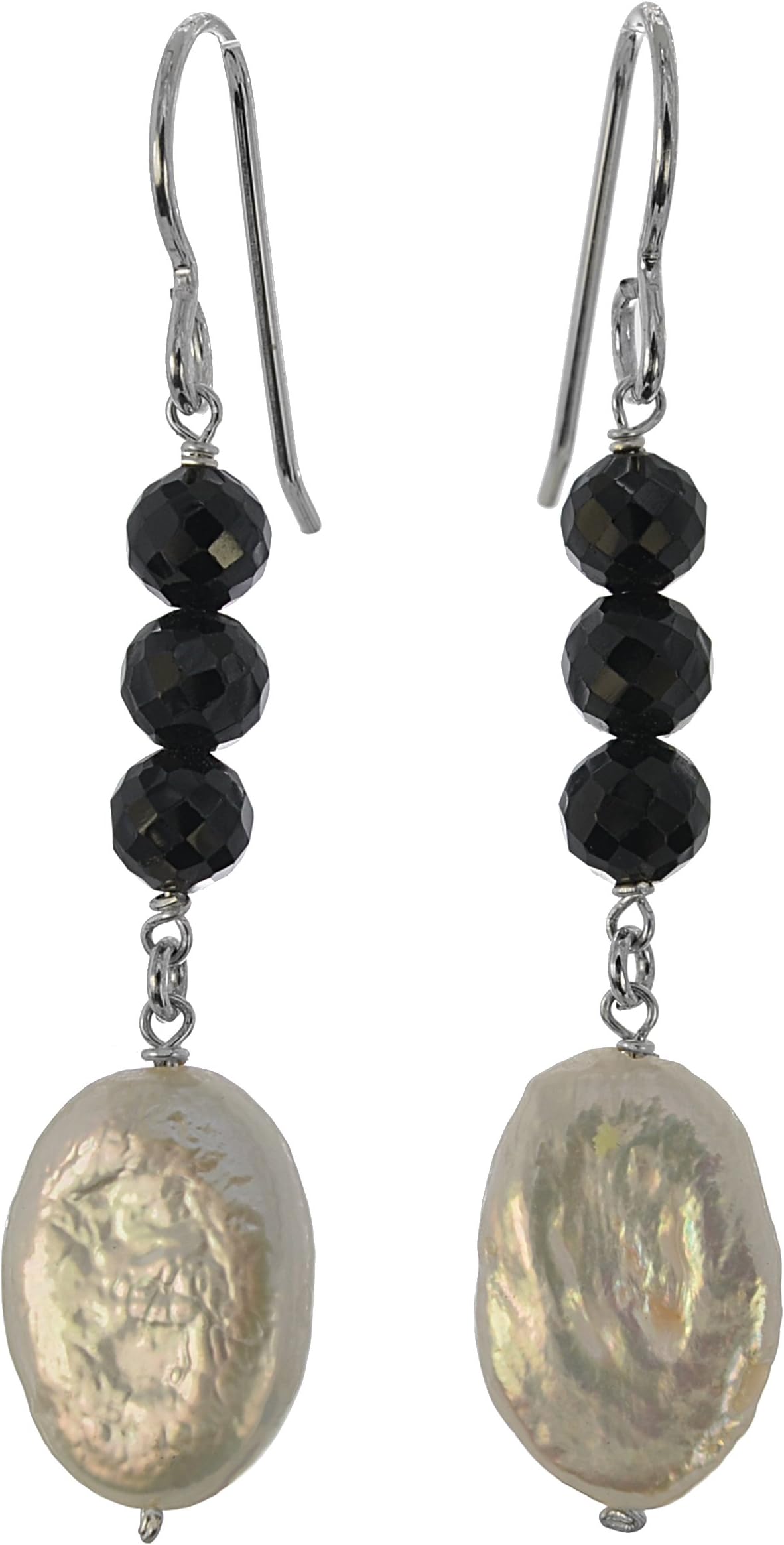 ASHANTI JewelsASHANTI Freshwater Coin Freshwater Cultured Pearl and Black Spinel Natural Gemstone Handmade Earrings