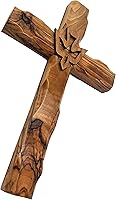 Vista 7 de Cruz de pared tallada en madera de olivo de 7,8 pulgadas con diseño de paloma, espíritu santo cristiano, regalo de Jerusalén, decoración