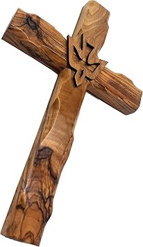 Zuluf 7.8 Olive Wood Dove Cross Wall Hanging Christian Holy Spirit Carved Jerusalem Gift Bedroom Decor CRS019