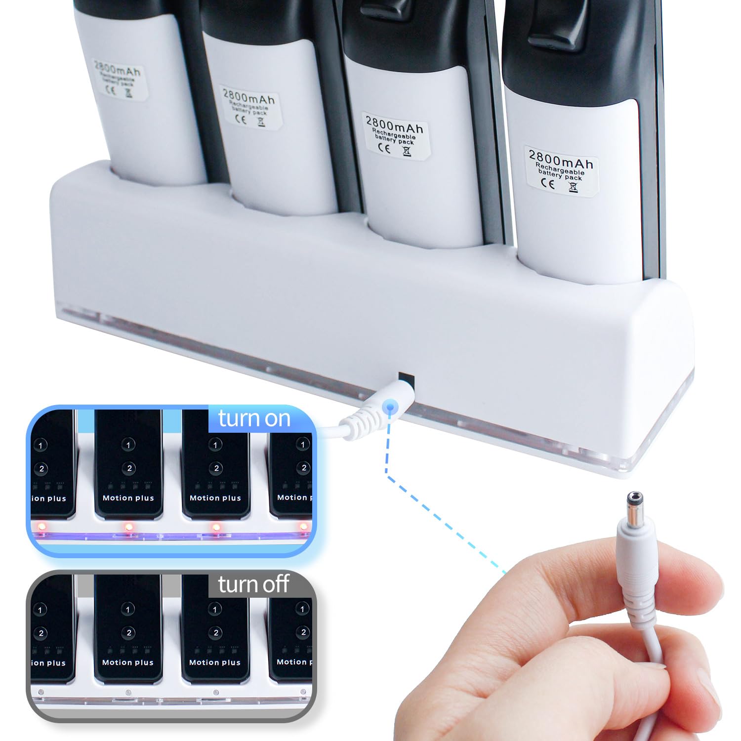 OSTENT Charger Dock Station + 4 Paquetes de baterías compatibles para el Mando a Distancia Nintendo Wii Color Blanco