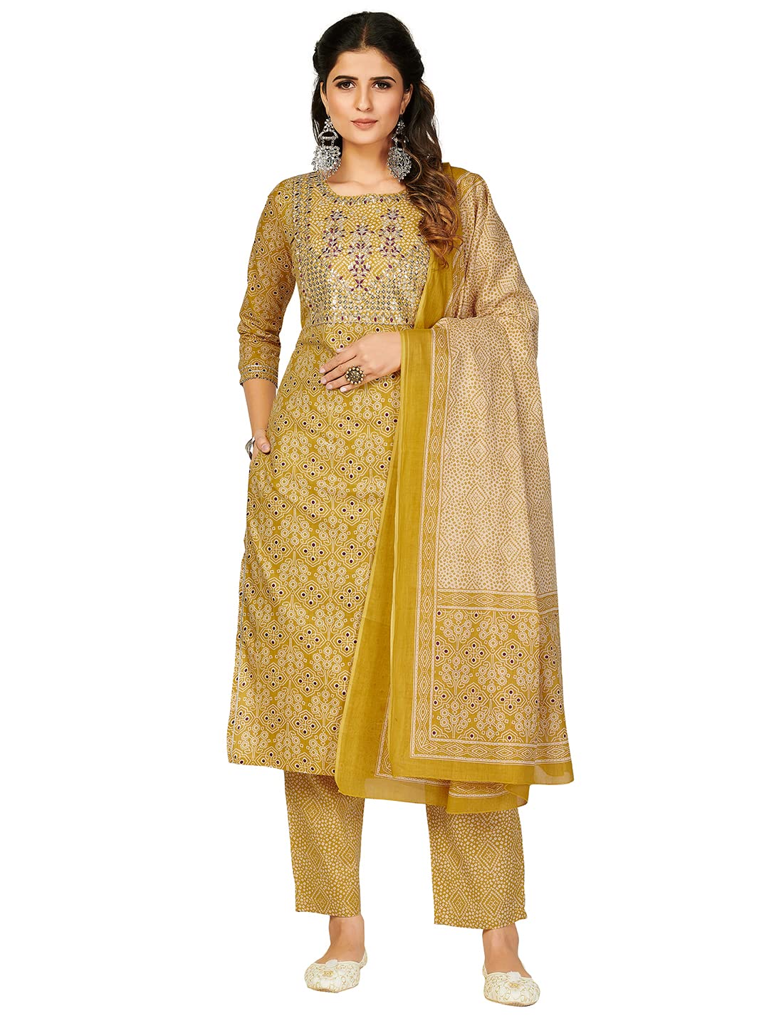 vbuyz Women's Printed & Embellished & Mirror Work Straight Cotton Stitched Kurta set | Straight Kurta Pant Dupatta | Kurta Set with Dupatta for Women | Suit Set | Ethnic Set | Printed Kurta Set-picture-30