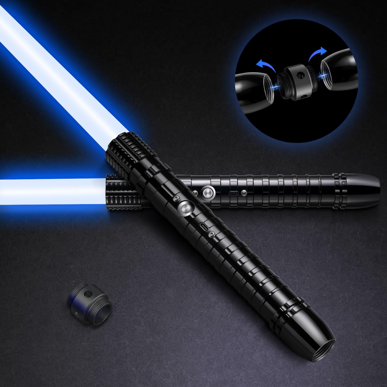 Homsky 2 Pack Lightsaber for Kids Adults, 2-in-1 RGB 11 Colors USB Rechargeable Double Bladed Lightsaber, Metal Hilt Real Lightsaber for Boys Girls, Halloween Cosplay, Black