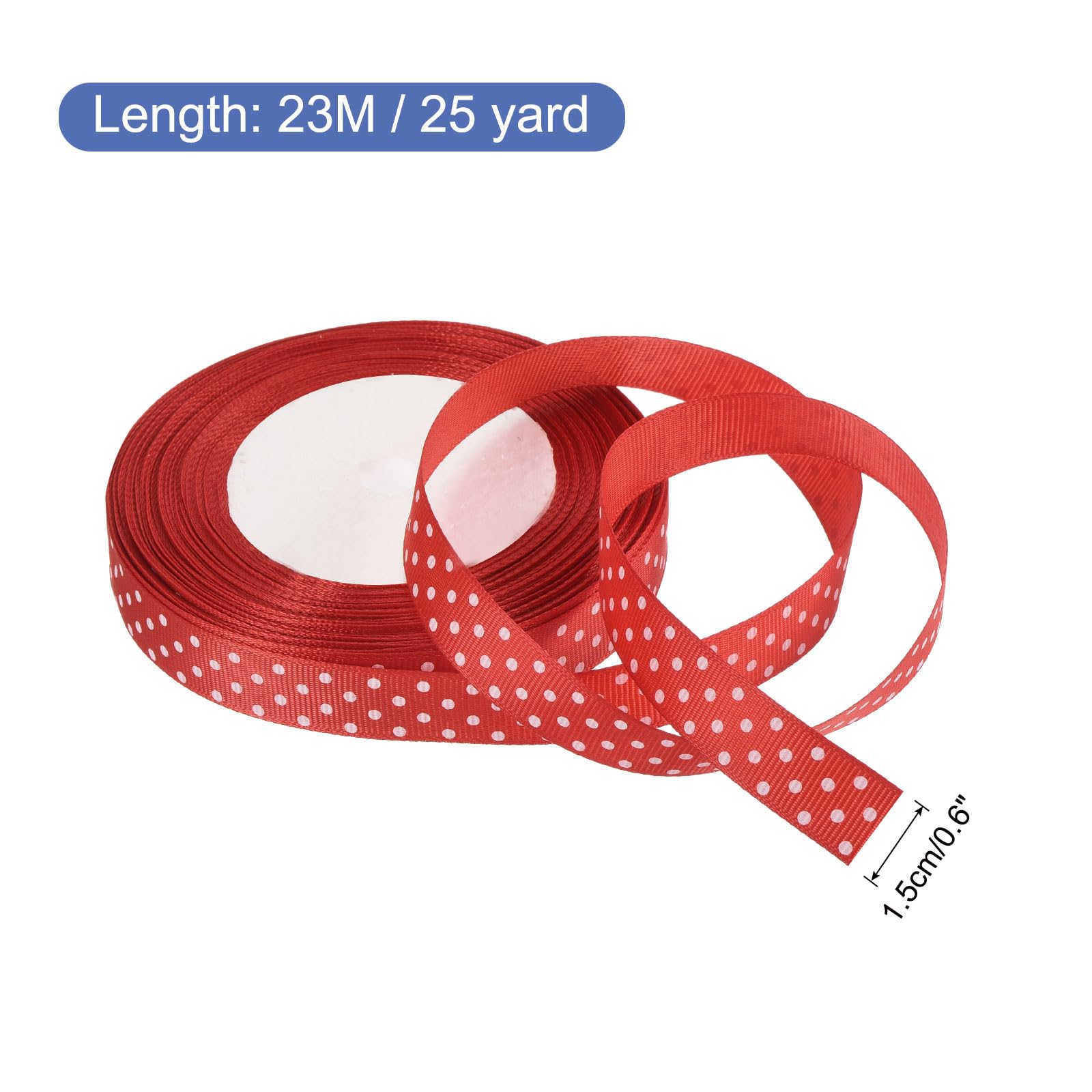 QUARKZMAN Nastrini in Grosgrain 23M x 1,5cm Rosso Brillante con Pois Bianchi Nastro Fiocco Decorazione per Artigianato Confezione Regalo Matrimonio Fai Da Te Handmade