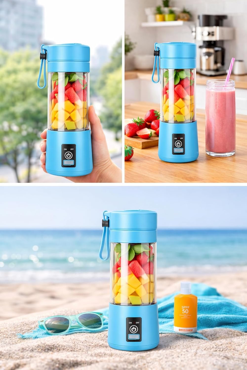 Portable Blender Personal Size Smoothie Maker, USB Rechargeable Mini Blender for Shakes & Juices, Travel Bottle with Powerful Blades, Easy Clean, BPA-Free (Blue)
