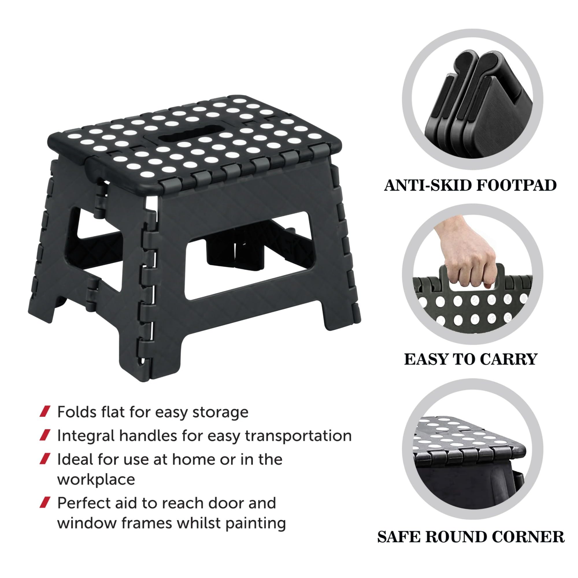25cm Folding Step Stool - Heavy-Duty 150kg Capacity, Lightweight Portable Stool for Home, Office, and Garden - Non-Slip Design, Easy Storage - Image 3