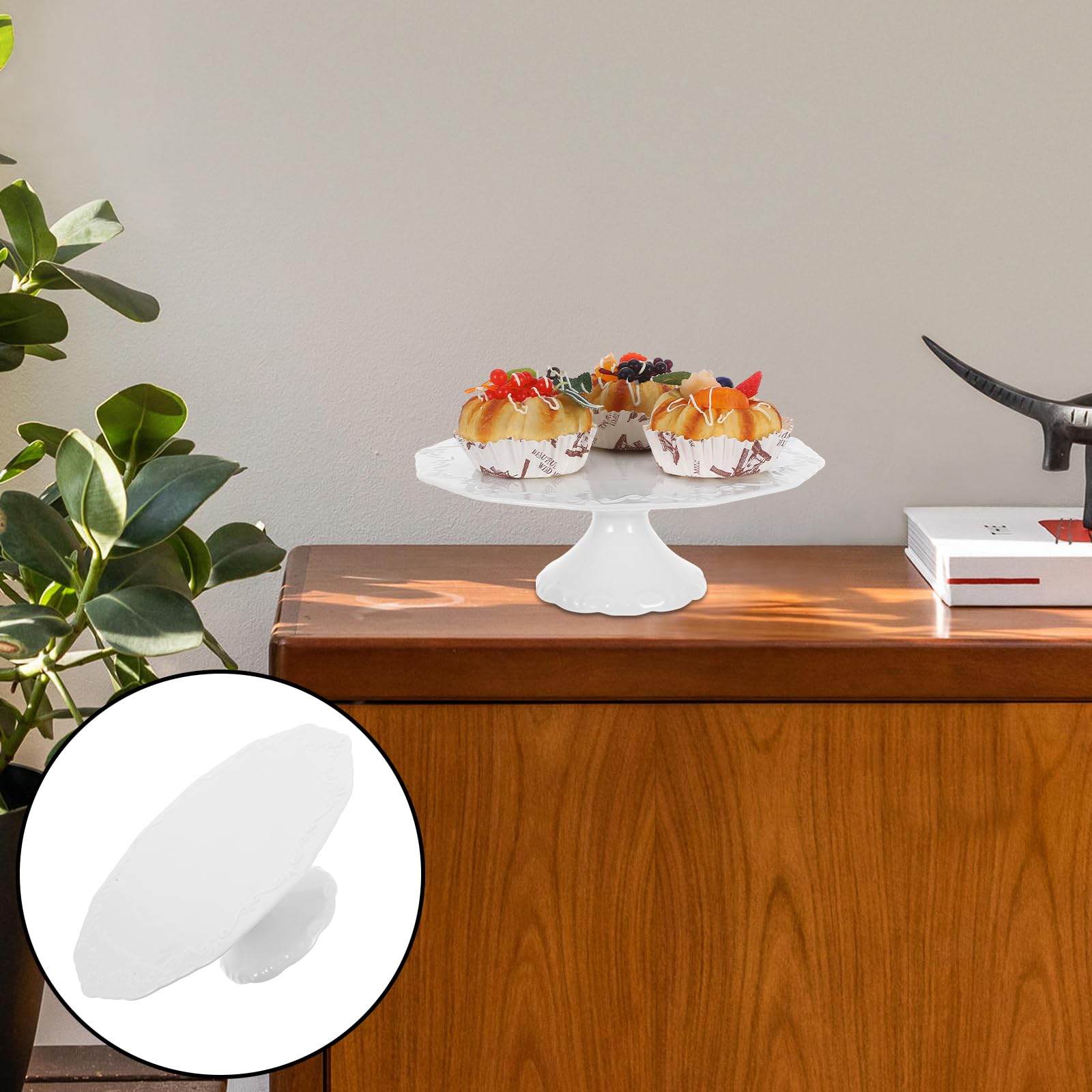 DOITOOL Keramik Tortenständer 9.84 Zoll Rund Kuchenaufbewahrungsablage Mit Relief-Obststand Kuchenservierungsstand Für Cupcakes Desserts Kekse Früchte Süßigkeiten Partys Hochzeiten