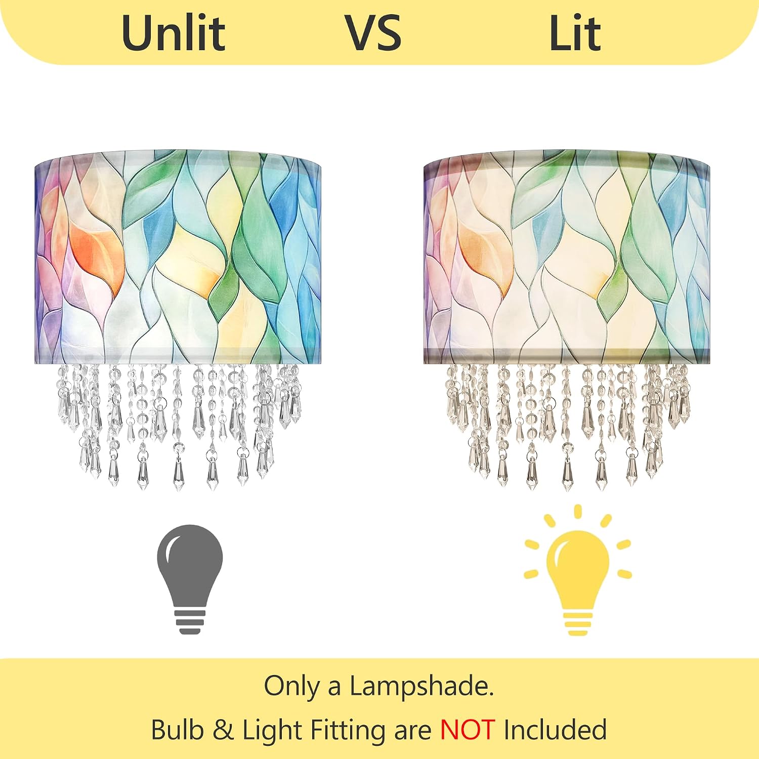 Colorful Macaron Lamp Shade with Acrylic Bead Droplets, Elegent Whimsical Fabric Light Shade for Pendant Table & Floor Lamp, Art Decor for Bedroom or Eentryway, 11.8in