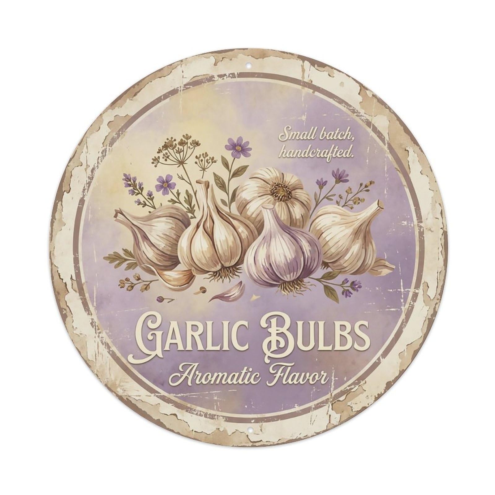 Cxhjca 8X8inch(20X20cm) Vintage Cottagecore Garden Garlic Bulbs Aromatic Metal Tin Sign