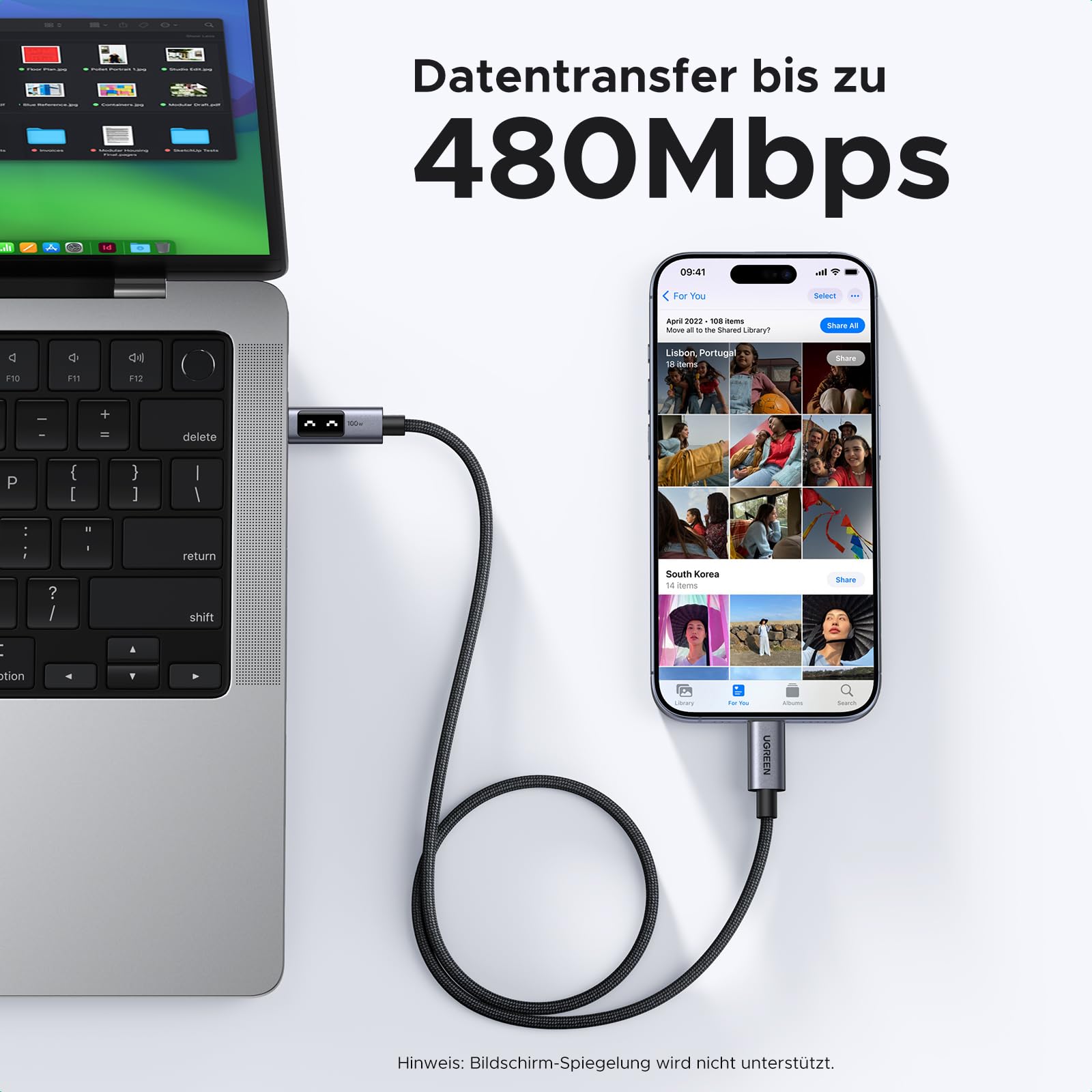 UGREEN UNO USB-C Kabel 100W (3m) – PD 3.0, PPS, 480 Mbps – Für IPhone, MacBook, Galaxy, IPad, Steam Deck
